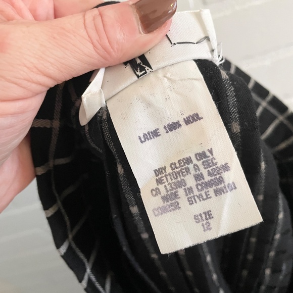 Vintage Midi Skirt Plaid Pleated Dark Academia Goth Wool Black Off White Sz 12 - Picture 11 of 11